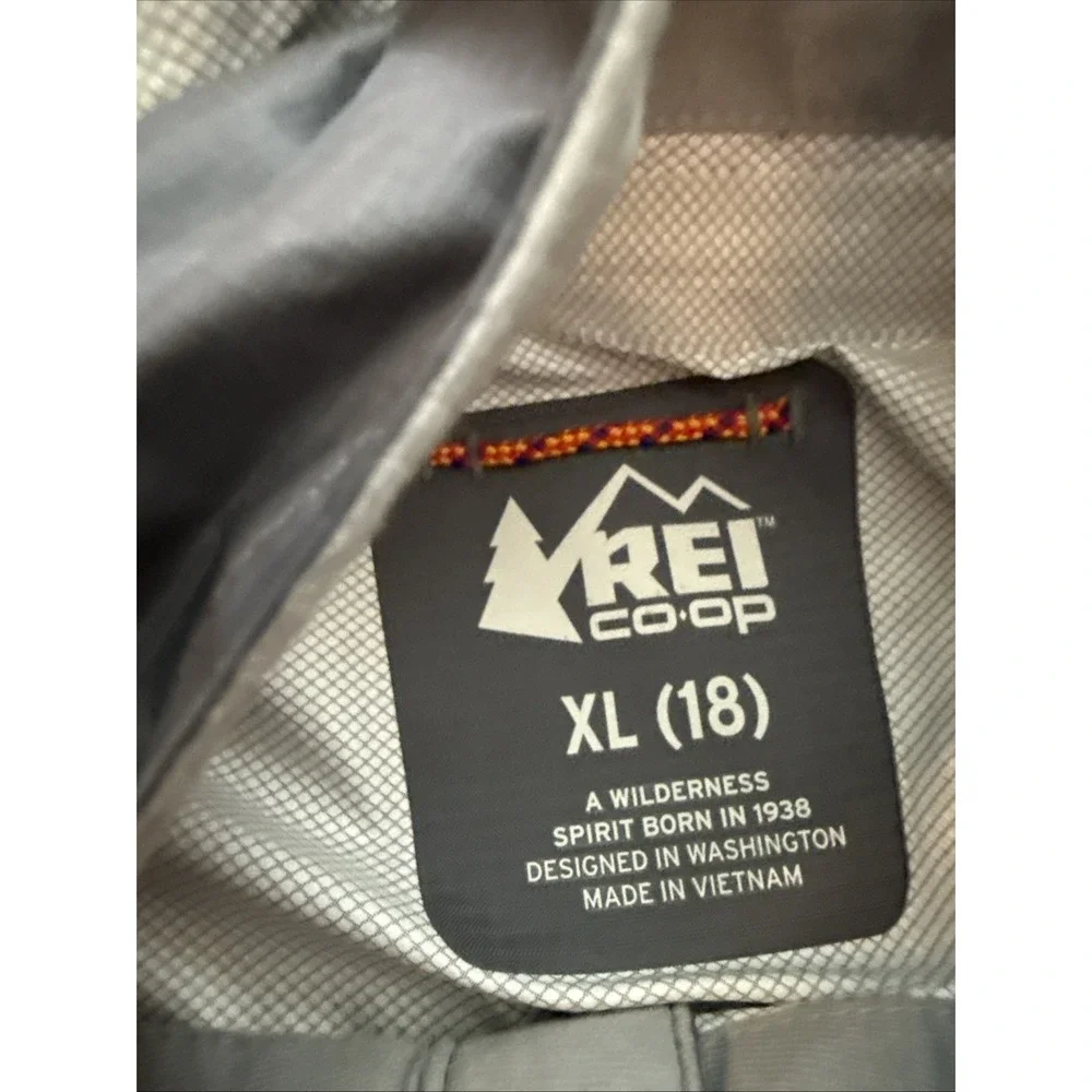 REI Co-op Rain Jacket Youth XXL 18 Gray Hooded Waterproof Hiking Kids